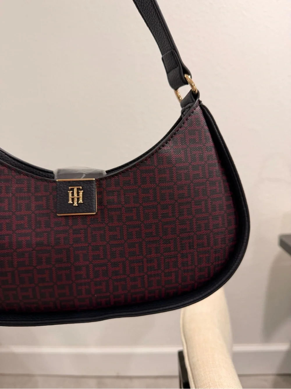 Tommy Hilfiger Navy & Burgundy Monogram Shoulder Bag
